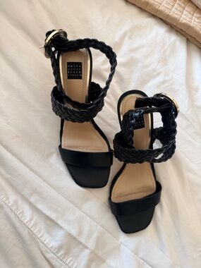 White House Black Market Black Braided Ankle-Strap Heels ( no tags, no box )